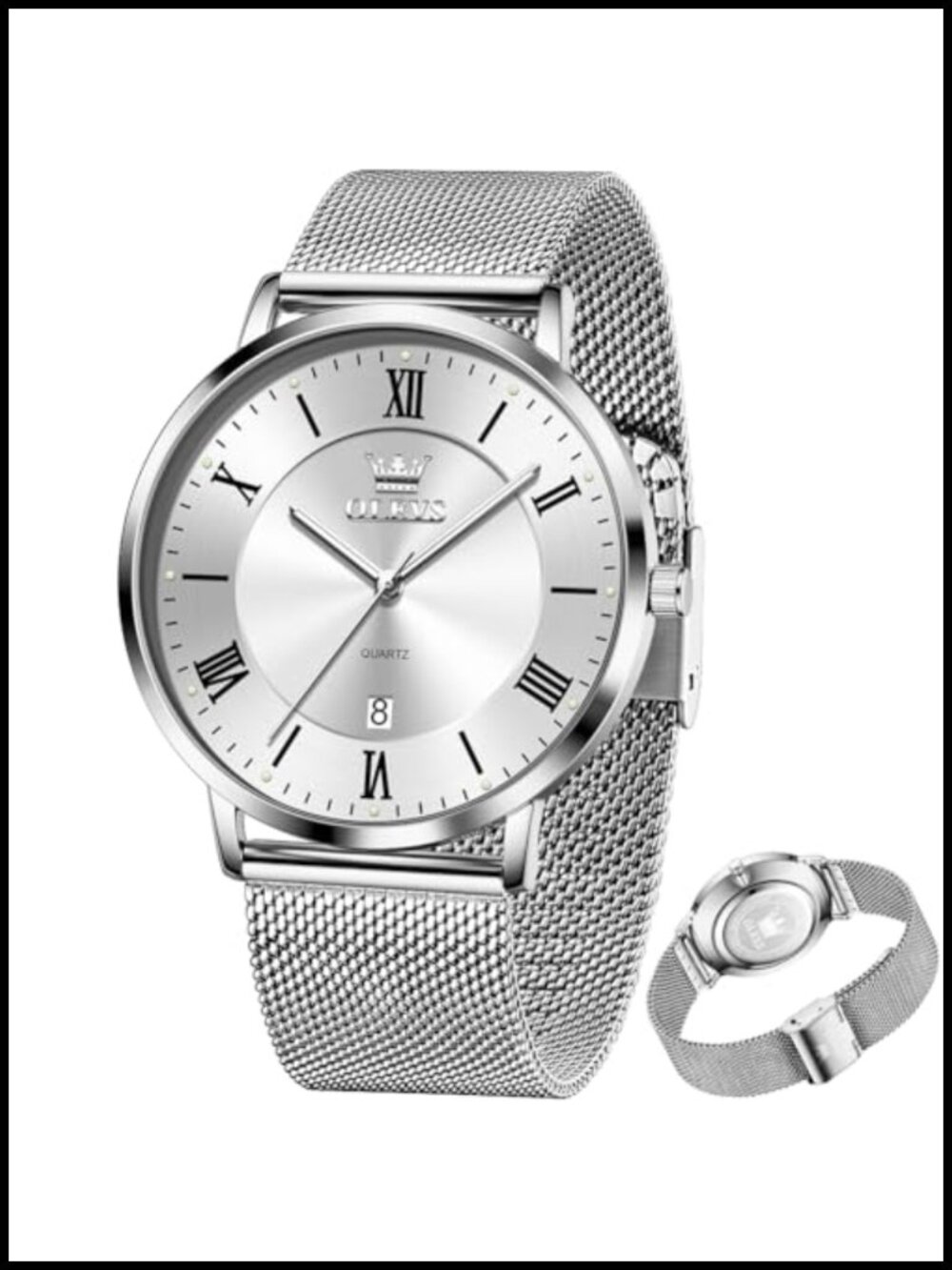 OLEVS Mens Analog Quartz Dress Watch with Day Date Stainless Steel Luminous